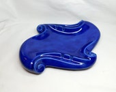 Vintage Cobalt Royal Blue Large Ceramic Ashtray Retro Glazed Porcelain Swirl Ribbon Cigarette Cigar Smoking Tobacco Tobacciana Decor No 1089