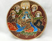 Vintage Japanese Kutani Tea Set Porcelain Bowl Goddess and Immortals Satsuma Moriage Style Work Gold Red Cross Ring Coin Dish Oriental Asian