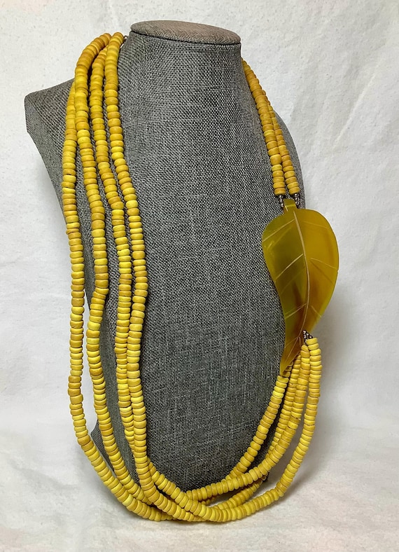 Vintage Large Yellow Leaf Statement Necklace Tran… - image 3