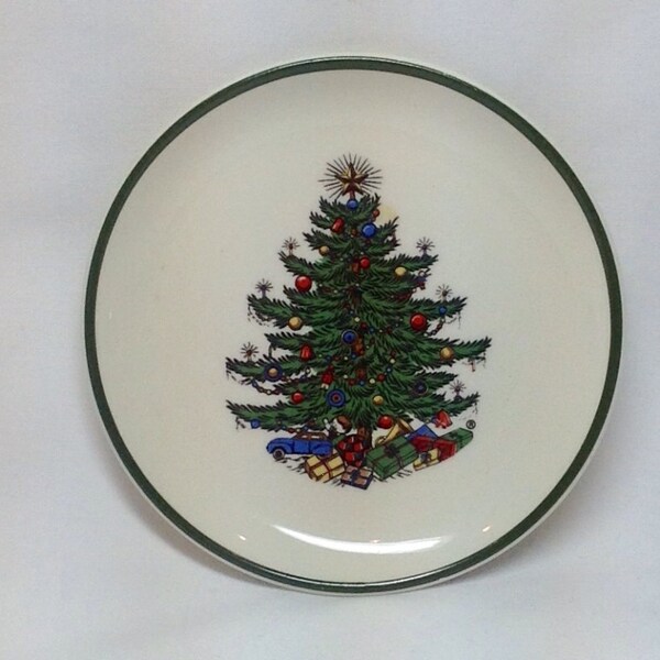 Vintage England Cuthbertson Original Christmas Tree Green Trim Porcelain Small Pin Ring Sauce Dish Plate
