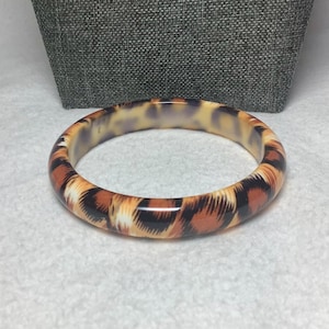 Vintage Leopard Print Bangle Cuff Bracelet Fashion Jewelry Molded Acrylic Resin Animal Spotted Print Cougar Safari Africa Gift for Her Wife