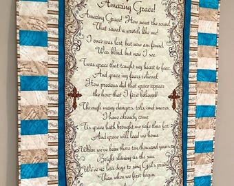 Amazing Grace Quilt Handmade Premium Cotton Fabrics Hymn Song Design Baptism Dedication Baby Widow Religious Pray Gift CUSTOM MADE To Order