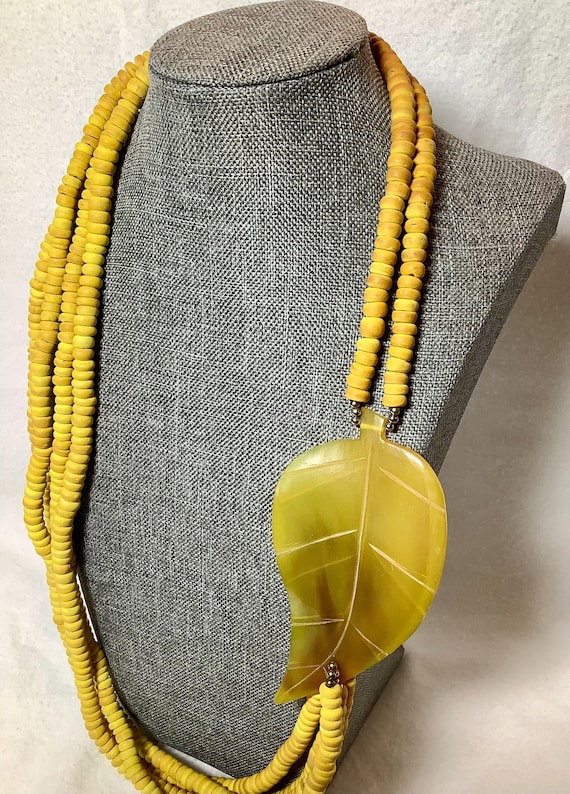 Vintage Large Yellow Leaf Statement Necklace Tran… - image 5