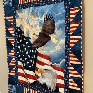 Custom Made to Order American Flag Quilt Quilted Blanket Patriotic Eagle Red White Blue Fourth of July Handmade Gift Her Him Military Family