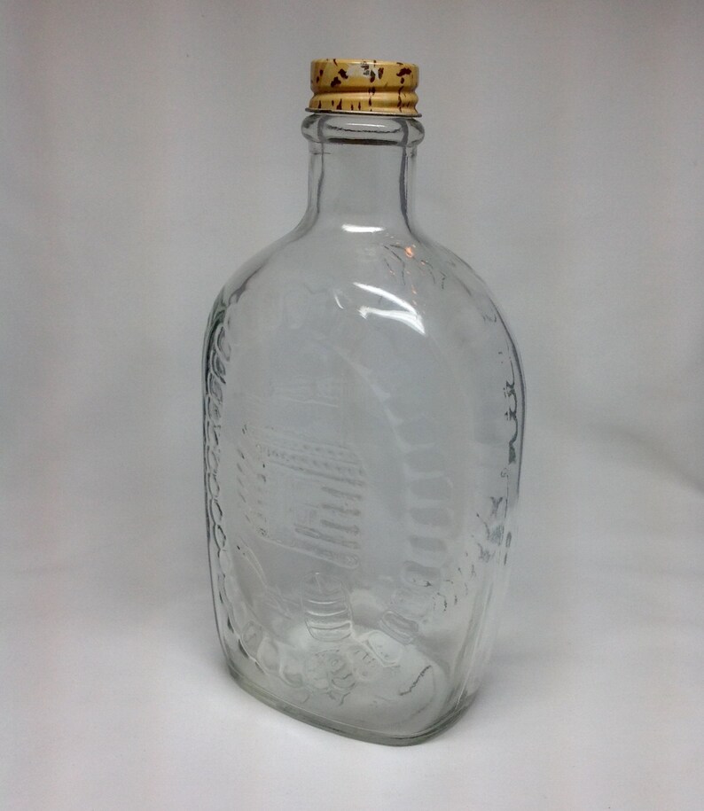 Vintage Log Cabin Maple Syrup Clear Glass Bottle Metal Screw Etsy