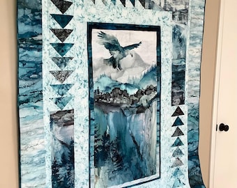 Eagle Quilt Handmade Cotton Quilted Blanket Throw Completed Soaring Patriotic America Mountain Forest Nature Wilderness Freedom Strength