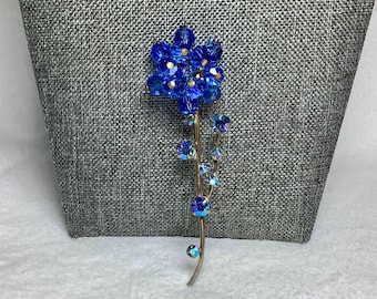 キラキラ輝くブルークリスタルフラワーブローチピン - Etsy 日本