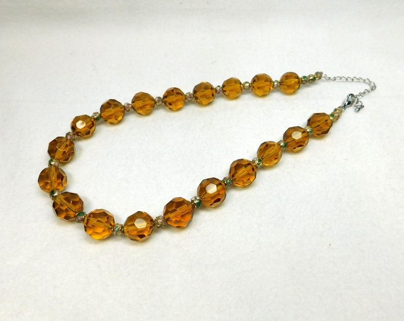 Vintage Glass Cloisonne Necklace Jewelry Amber Brown Tan Cut Glass Beads Cloisonne Silver Chain Choker Bridal Anniversary Love Gift