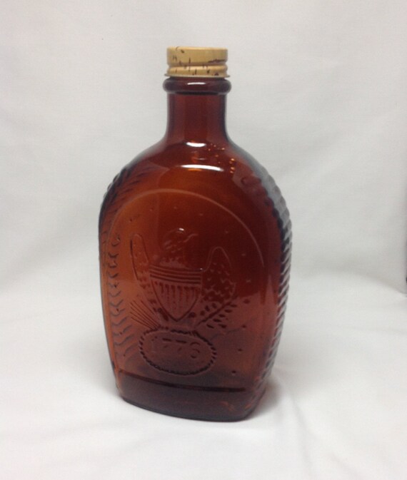 Vintage Log Cabin Maple Syrup Dark Amber Brown Glass Bottle Etsy