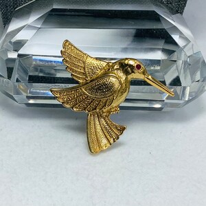 Broche Colibri Métal Argenté Strass Et Fleur – Bijou Vintage