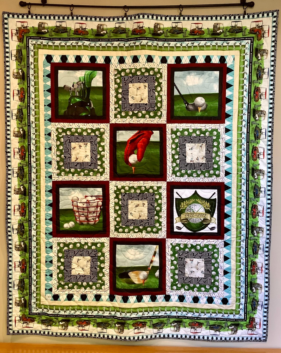 Golf Quilt Completed Finished Quilted Blanket Handmade Golfing Golfer