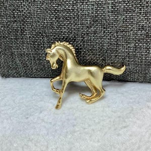 Vintage Small Horse Brooch Pin Jewelry Satan Gold Tone Prancing Trotting Equestrian Saddlebred Thoroughbred Kentucky Derby Show Gift Her Him