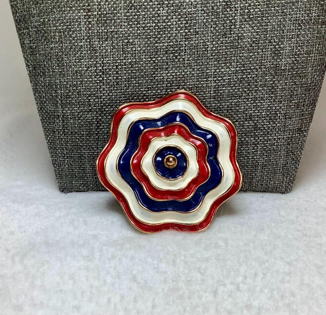Vote Ribbon With Ruffle Vintage American Flag Ruffle Ribbon Marvella Brooch Pin Signed Jewelry ...