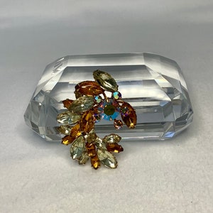 Vintage Yellow Rhinestone Brooch Pin Jewelry Yellow Gold Marquise Cut Aurora Borealis Gold Tone Setting Glamour Fashion Statement Piece Gift