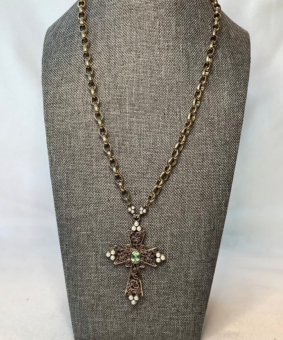 Vintage Chunky Cross Pendant Necklace Jewelry Gold Tone Thick Etsy