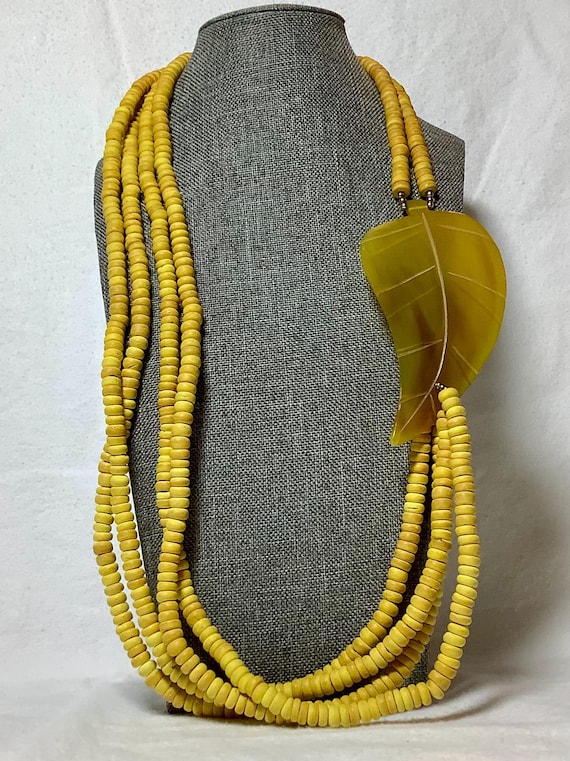 Vintage Large Yellow Leaf Statement Necklace Tran… - image 9