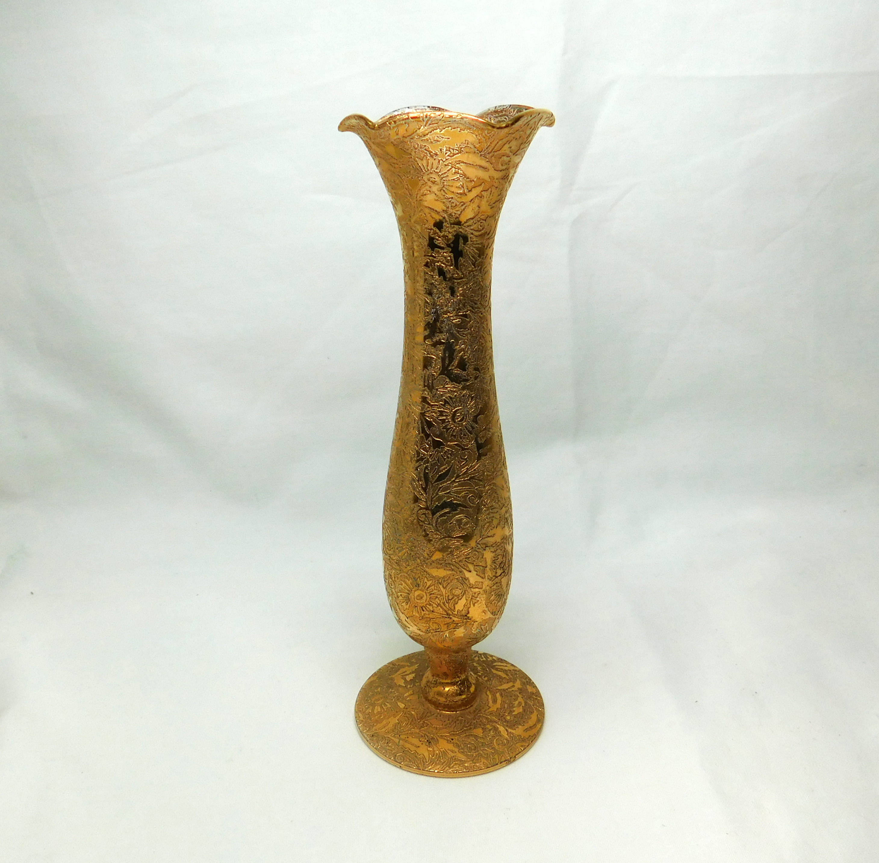 Vintage Lotus 22 karat Gold Encrusted Glass Bud Vase Fluted Etsy