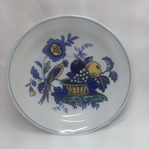 Vintage Spode Blue Bird Saucer Small Dish Porcelain England Bird and Fruit Basket