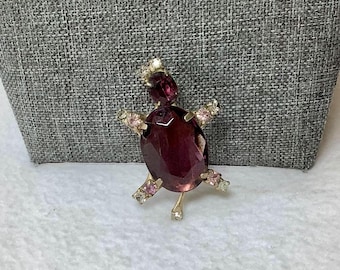 Vintage Purple Turtle Pin Brooch Jewelry Gold Silver Tone Large Cut Faux Rhinestone Shell Sea Turtle Tortoise Ocean Beach Animal Gift