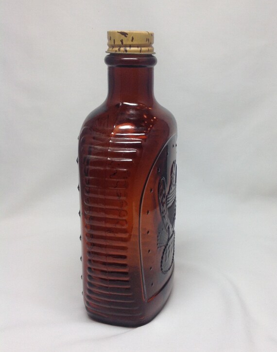 Vintage Log Cabin Maple Syrup Dark Amber Brown Glass Bottle Etsy