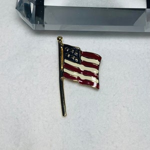 Vintage American Flag Enamel Brooch Lapel Pin Jewelry Red White Blue Patriotic Patriot Pride USA Election Vote Fourth of July Military Gift