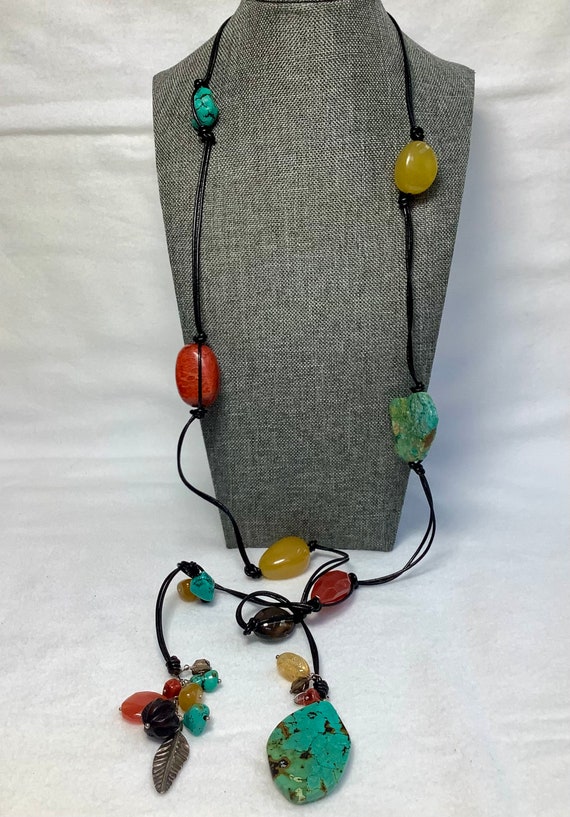 Vintage Deb Guyot Multi Stone Tie Necklace Signed 