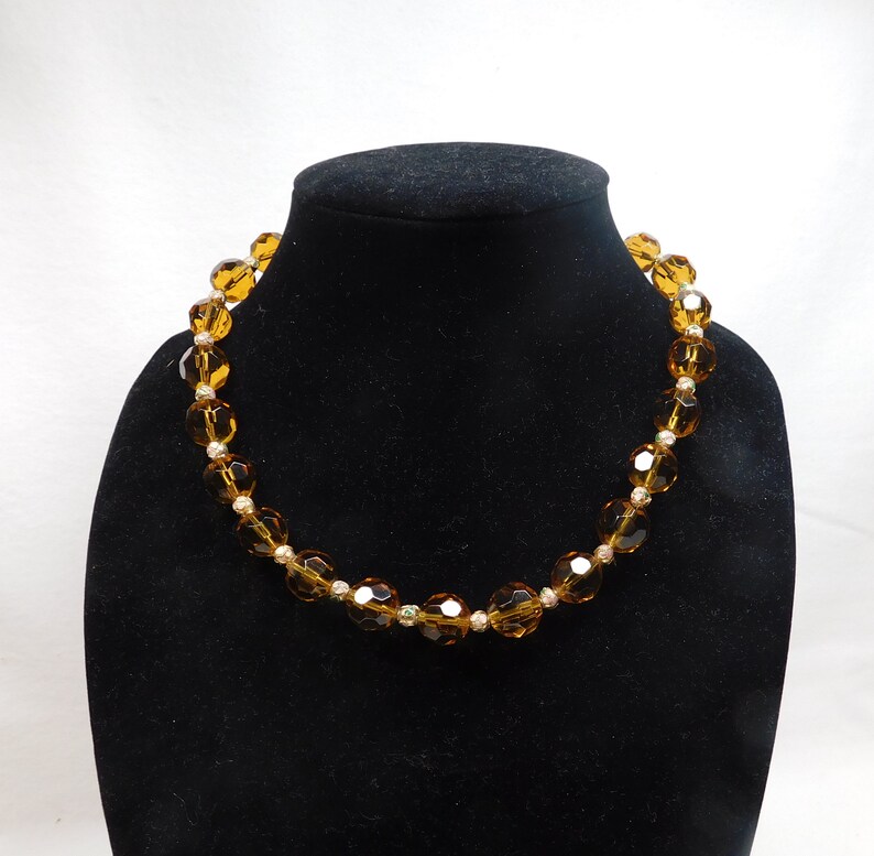 Vintage Glass Cloisonne Necklace Jewelry Amber Brown Tan Cut Glass Beads Cloisonne Silver Chain Choker Bridal Anniversary Love Gift