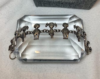 Vintage 925 Silver Boy Girl Charm Link Chain Bracelet Signed Jewelry Sterling Multi Kids Children Child Gift for Her Wife Mother Teacher