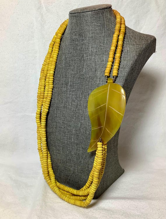Vintage Large Yellow Leaf Statement Necklace Tran… - image 2