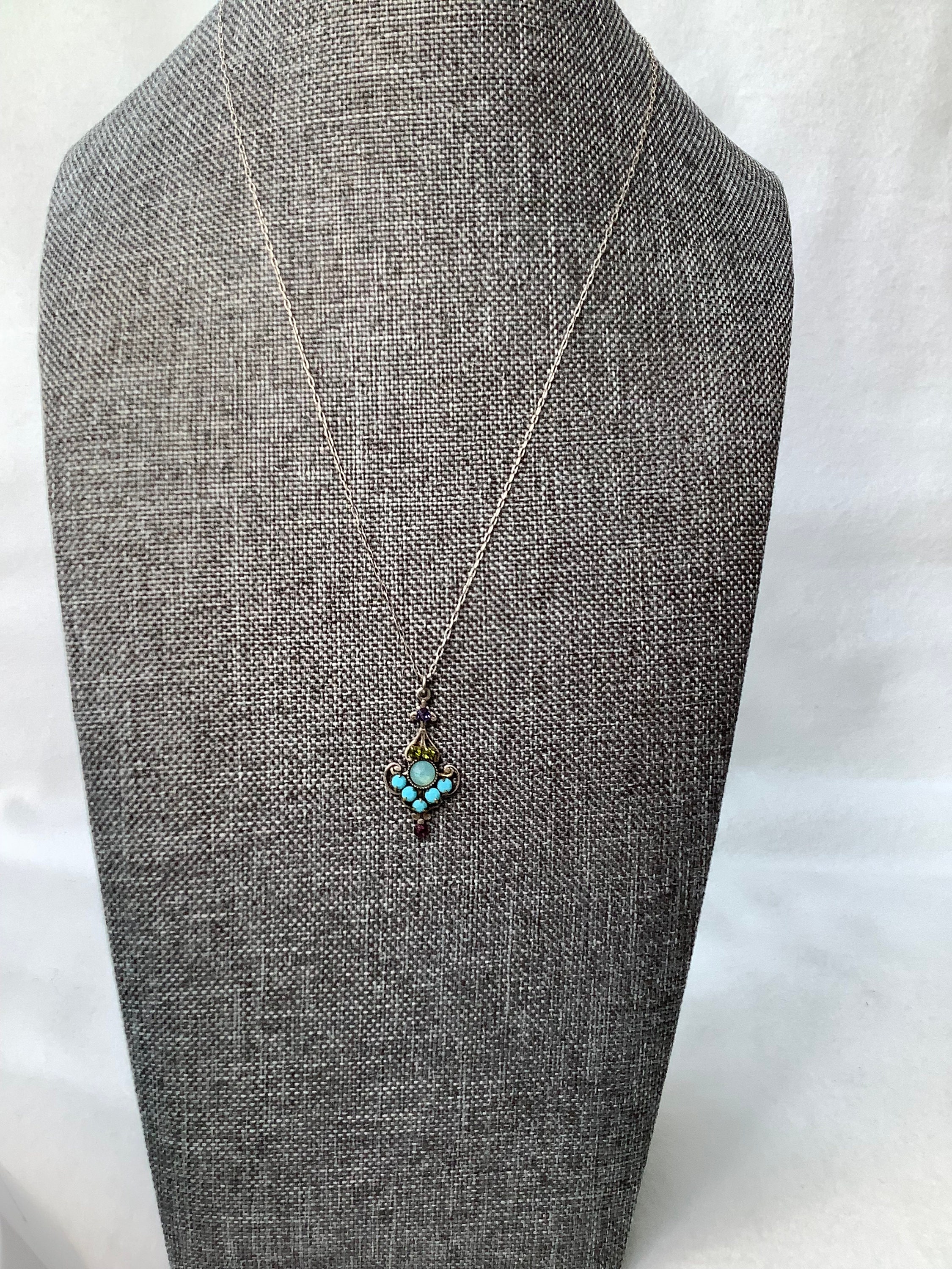 Collier Or 18 Carats Vintage Style Art Nouveau - Chaîne Asymétrique Avec émaux Bleus Et Glands