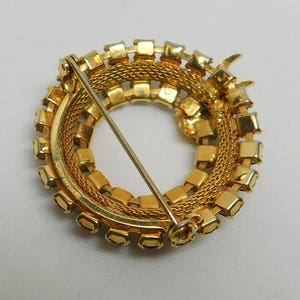 Vintage Strass Kranz Brosche Pin signiert Schmuck Österreich Facettenschliff Glas Bernstein Gold Ton Webband Rund Kreis Braut Geschenk für Sie Bild 5