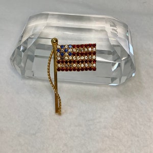 Vintage American Flag Rhinestone Brooch Pin Signed Jewelry Red White Blue Patriotic Patriot Pride USA Flag Election July 4th Military Gift