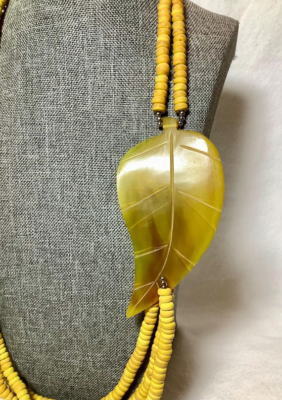 Vintage Large Yellow Leaf Statement Necklace Tran… - image 4