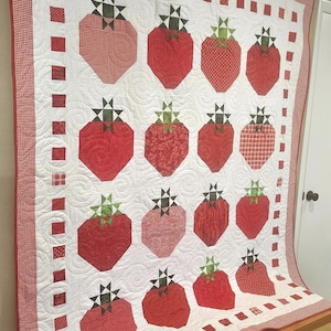 Custom Strawberry Quilt Handmade MADE TO ORDER Quilted Blanket Pink Red Berries Sweet Berry Strawberries Fruit Dessert Summer Farmhouse Gift