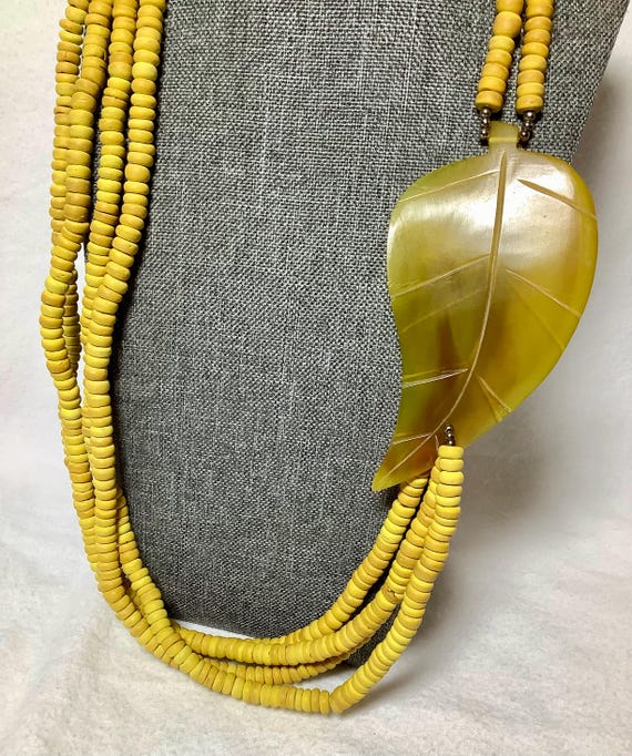 Vintage Large Yellow Leaf Statement Necklace Tran… - image 6