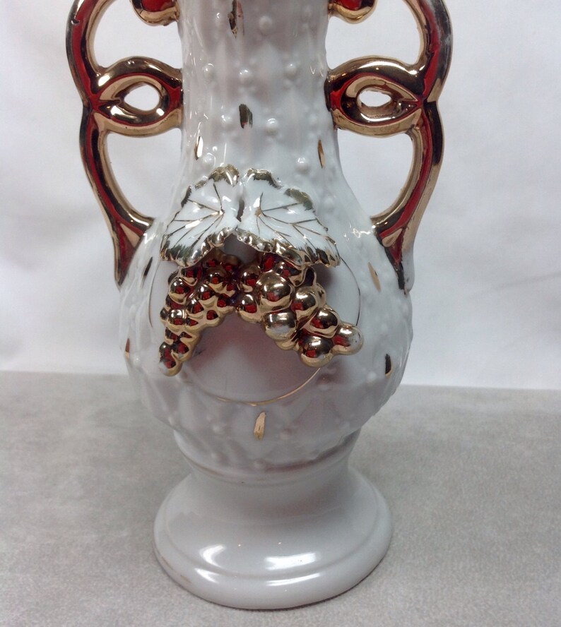 Vintage Ucagco While Gold Grape Leaves Double Handle Vase Etsy