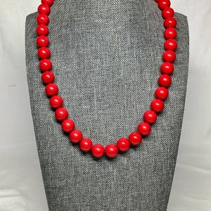 Vintage Necklace Red Bead Fashion Jewelry Acrylic Resin Red High Shine Large Round Ball Beads Classic Classy Gift for Her Wife