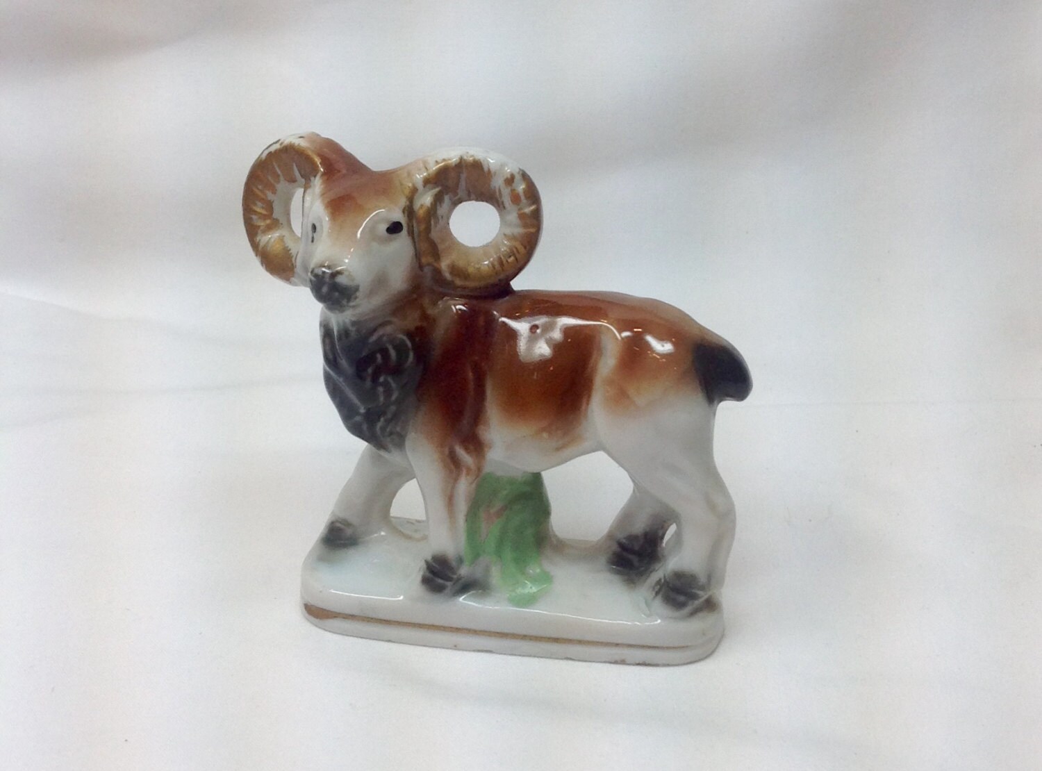 Vintage Ram Porcelain Figurine Brown Animal Horned Sheep Japan Etsy