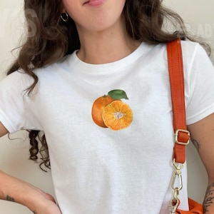 Orange Baby Tee, Fruit Baby Tee, Baby Tee Shirt, y2k Baby Tee, Womens Graphic Tees, Orange Baby Tees, Orange Fruit Tops