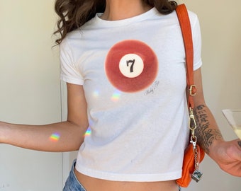 y2k Pool Ball Graphic Baby Tee, Coquette Baby Tee, Y2k Billiard Graphic Baby Tee, 90s Baby Tee, Coquette Aesthetic Top, Lucky Girl Baby Tee