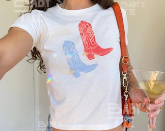 July 4th Baby Tee, USA Baby Tee, Cowgirl Baby Tee, America Baby Tee, Independence Day Baby Tee, y2k Baby Tee, Independence Day Baby Tee