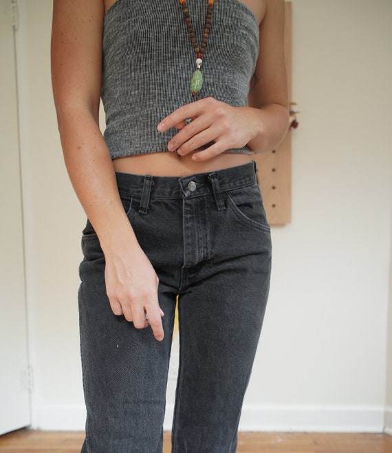 High Waisted Dark Wash Black Denim Mom Straight Je