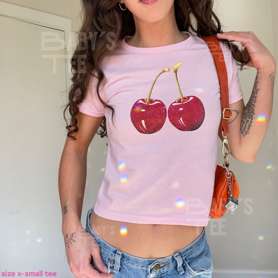 Cherry Baby Tee, Cherry Shirt, y2k Baby Tee Pink, Womens Baby Tee, Cherry Graphic Tee, Coquette Baby Tee, Cool Girl Baby Tee Shirt
