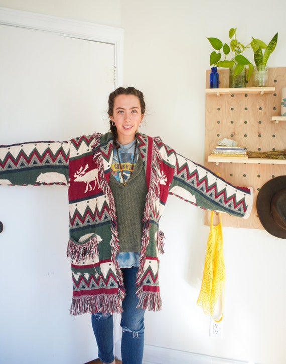 Vintage Large Blanket Sweater Chunky Cardigan Coat