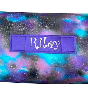 Starry Whispers: Purple Galaxy-Themed All-in-One Nap Mat for Girls with Personalized Embroidered Name – Embark on Celestial Comfort at Home