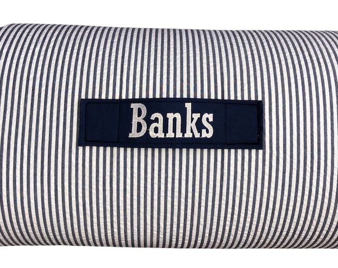 Nautical Elegance: Personalized Navy Seersucker Nap Mat for Daycare Bliss and On-the-Go Naptime with Customized Name