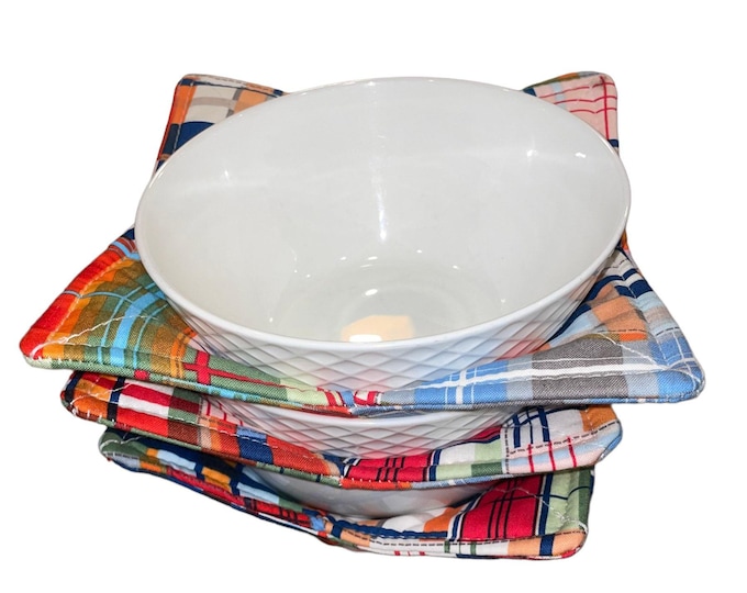Reversible Microwave Bowl Cozy Set: Quilted Hot Pads, Soup & Ice Cream