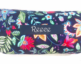 Floral Jacobean Nap Mat: Personalized Embroidered Pillow, Plush Foam Insert