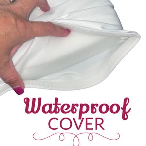May include: A plain white waterproof cover featuring a smooth, flexible fabric exterior and a thick, white foam interior padding. The cover is partially open, revealing the internal foam structure. The text Waterproof COVER is printed below.