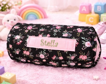 Floral Nap Mat: Black & Pink, Personalized Embroidered Name
